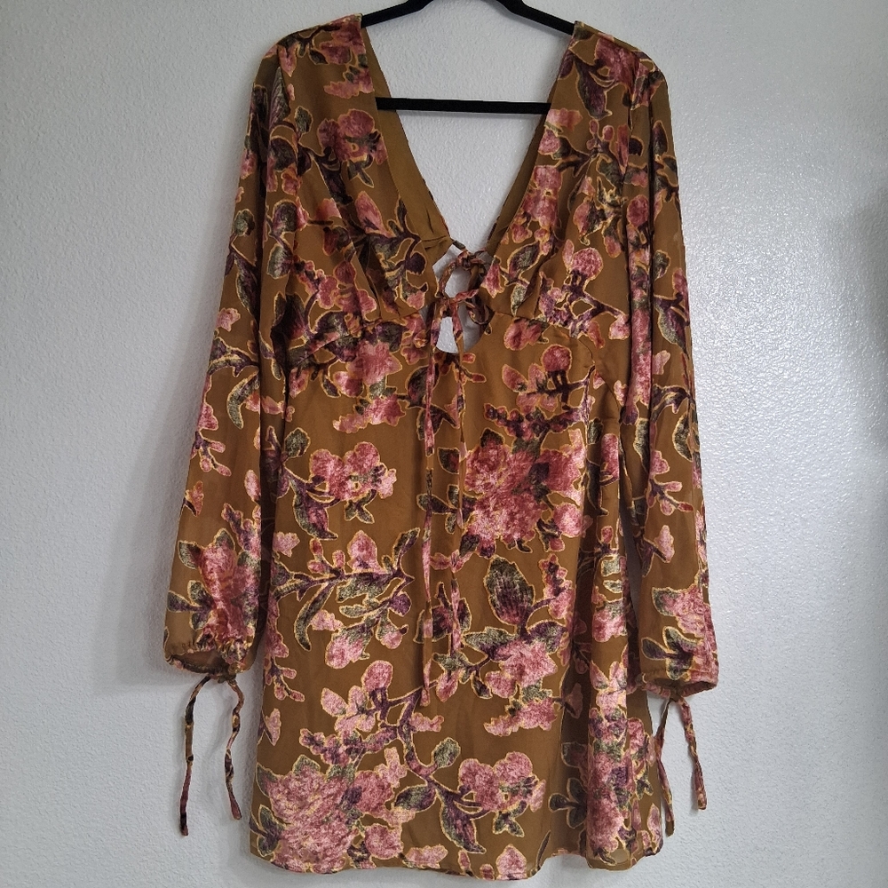 Asos Design Floral Velvet Burnout Mini Dress     Size 10